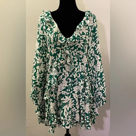 FREE PEOPLE NWOT Rebecca Floral Ruffle Dress in Emerald - Picture 5 of 12